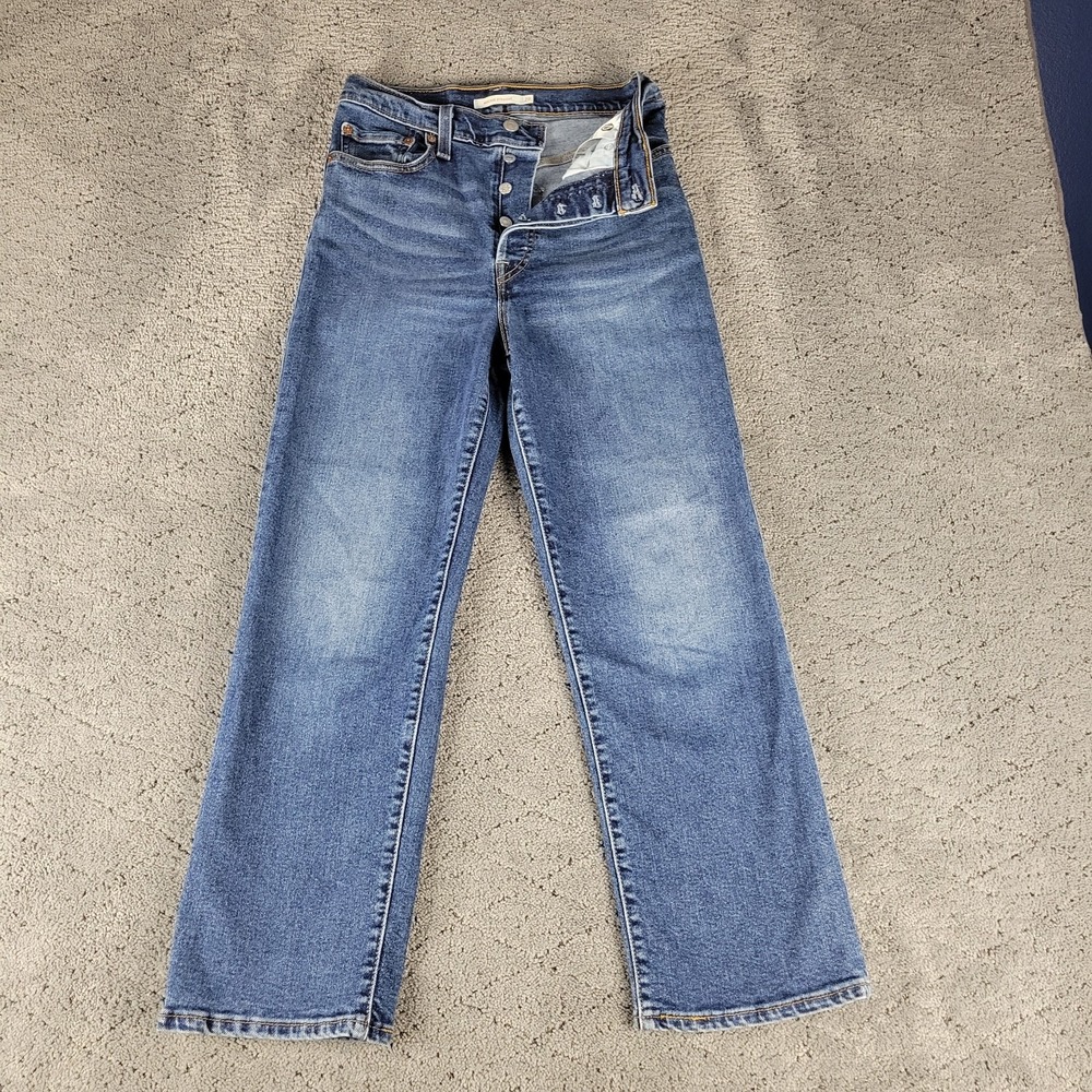 Levis Jeans Womens 28 Blue Ribcage Straight Button Fly High Rise Stretch Denim